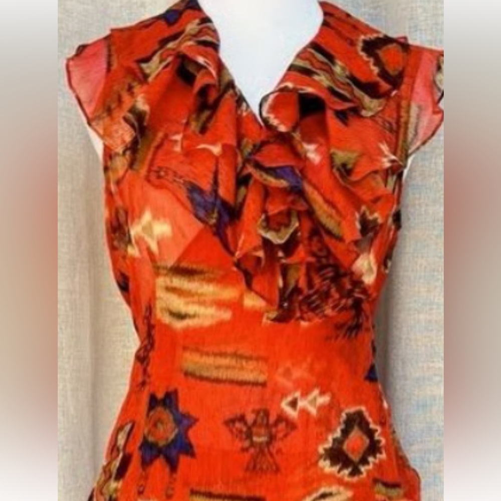 Ralph Lauren Red and Black Silk Top